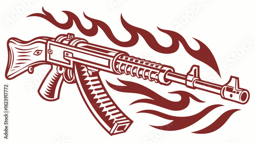 Stylized ak forty seven with flames