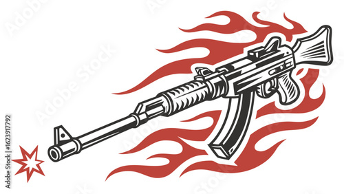 Assault rifle with flame design