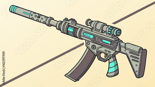 Futuristic rifle with scope view