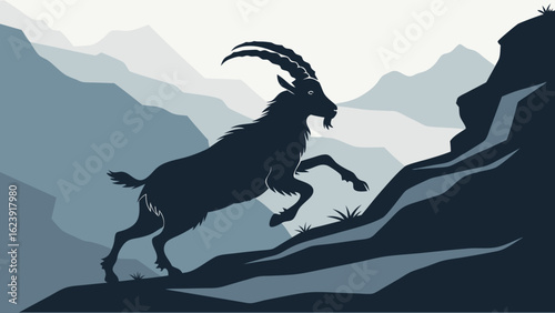 Silhouette goat on mountain peak