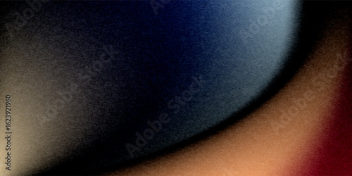 Dark blue orange red grainy texture background abstract vibrant color wave shape black backdrop noisy wide banner header design