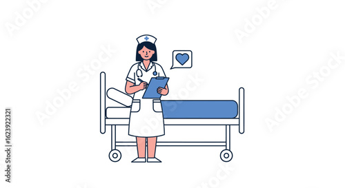 Nurse Taking Notes Beside Patients Hospital Bed Showing Care and Compassion.
