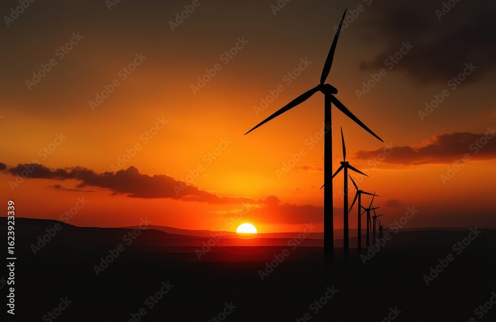 Obraz premium Wind Turbines at Sunset Renewable Energy Landscape
