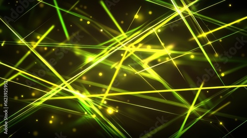 Abstract background with vibrant green and gold lines, scattered sparkles