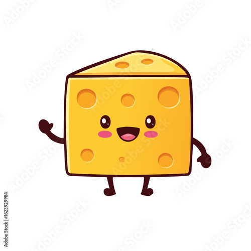 Cute Cartoon Cheese Character Isolated on a Transparent Background