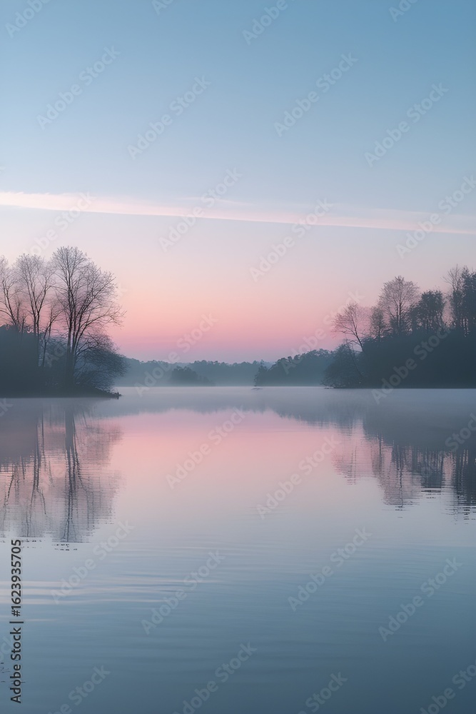 Fototapeta premium AI Generative. Misty Lake at Dawn. 3