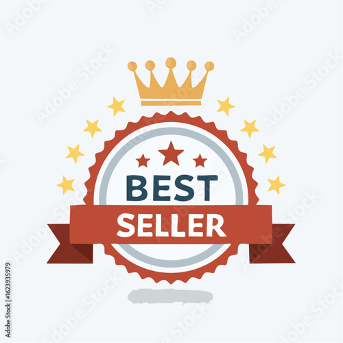 Best seller badge. Best selling award icon with crown and stars.