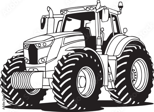 detailed black white tractor illustration vector file for agribusiness branding mechanization and field equipment visuals