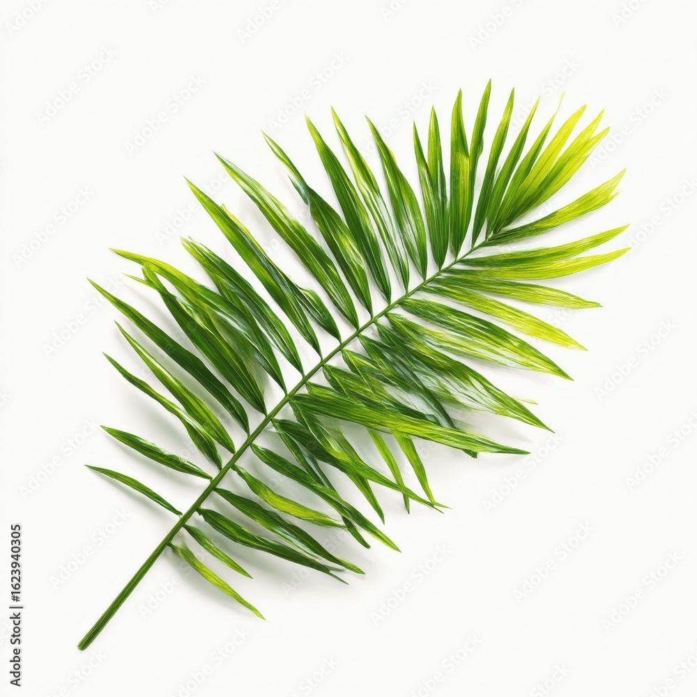 Fototapeta premium Green palm leaf frond isolated on white background