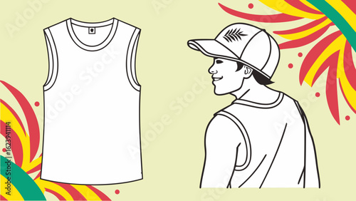 White tank top apparel for men vector illustration summer fashion outfit casual wear sleeveless shirt style design
