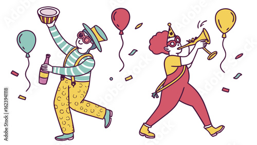 Celebration party people vector illustration with balloons confetti and festive mood for event design 100