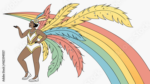 Carnival dancer with rainbow feathers headdress costume vector illustration design for festival celebration