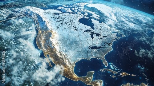 A map of the USA and Canada overlaying weather patterns