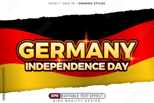 Editable 3D Bold Text Effect for Germany Independence Day Poster with National Flag on Torn Paper Design