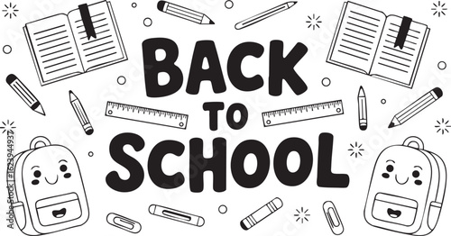 Back to school with books, pencils, rulers, and backpacks isolated on white background