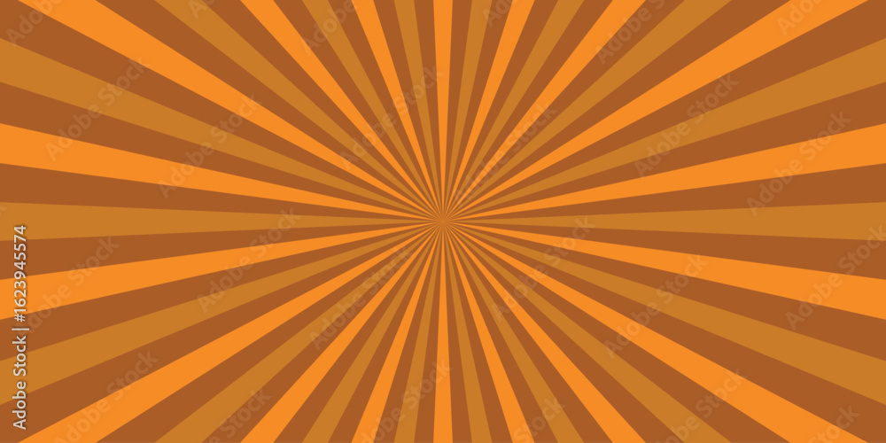 Obraz premium Orange and brown sunburst background vector illustration with geometric radial beams for retro design and graphic elements