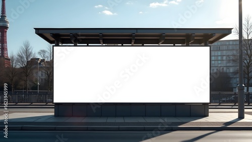 Commercial Display Mockup: Blank Billboard in Bus Stop in Paris