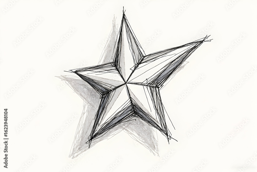 Obraz premium Five Point Star Sketch on Paper with Shading