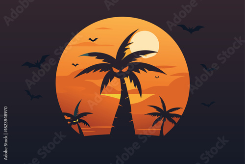 49  a spooky palm tree with glowing jack o  lanter (2).eps