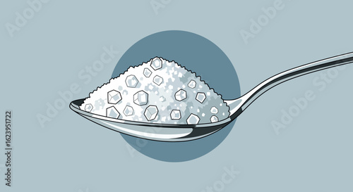Spoonful of White Granules: Sugar or Salt Illustration for Culinary and Health Concepts