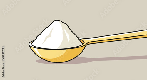 Illustration of a Golden Spoon with White Powdered Ingredient for Cooking or Baking