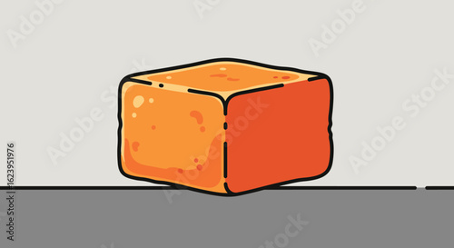 Single Orange Jelly or Candy Cube. Cartoon Style Food Illustration.