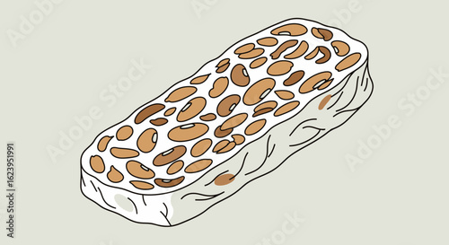 Tempeh Block Illustration. Healthy Fermented Soybean Food for Vegan and Plant-Based Diets.