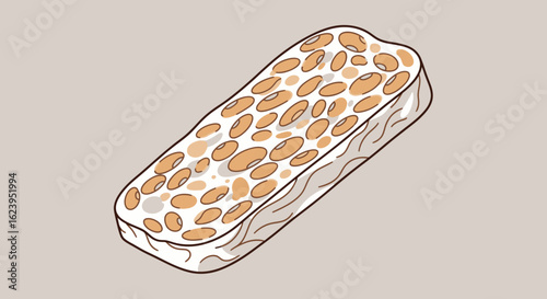 Vegan tempeh block illustration. Fermented soybean food for plant-based diet, Asian cuisine ingredient.