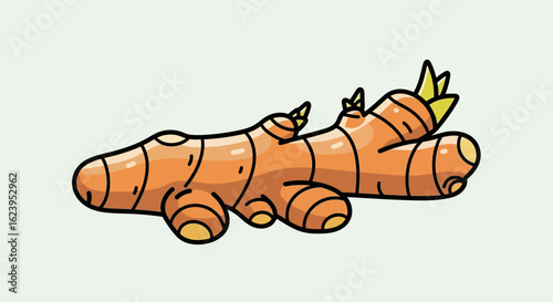 Fresh Ginger Root Illustration: Cartoon Style Culinary Spice and Healthy Ingredient Vector Art for Food and Wellness Concepts