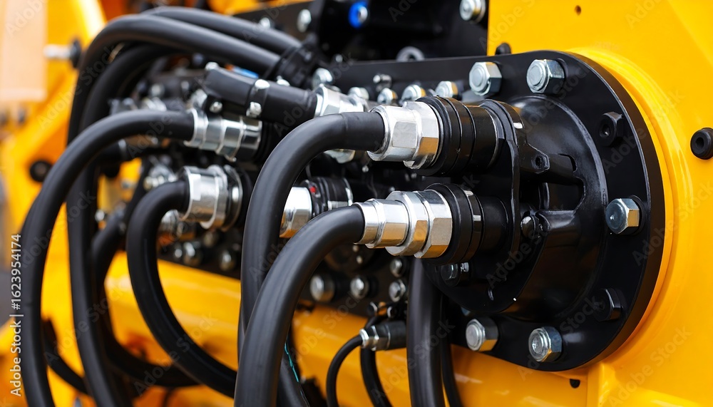 Fototapeta premium Close-up of agricultural machinery hydraulics (1)