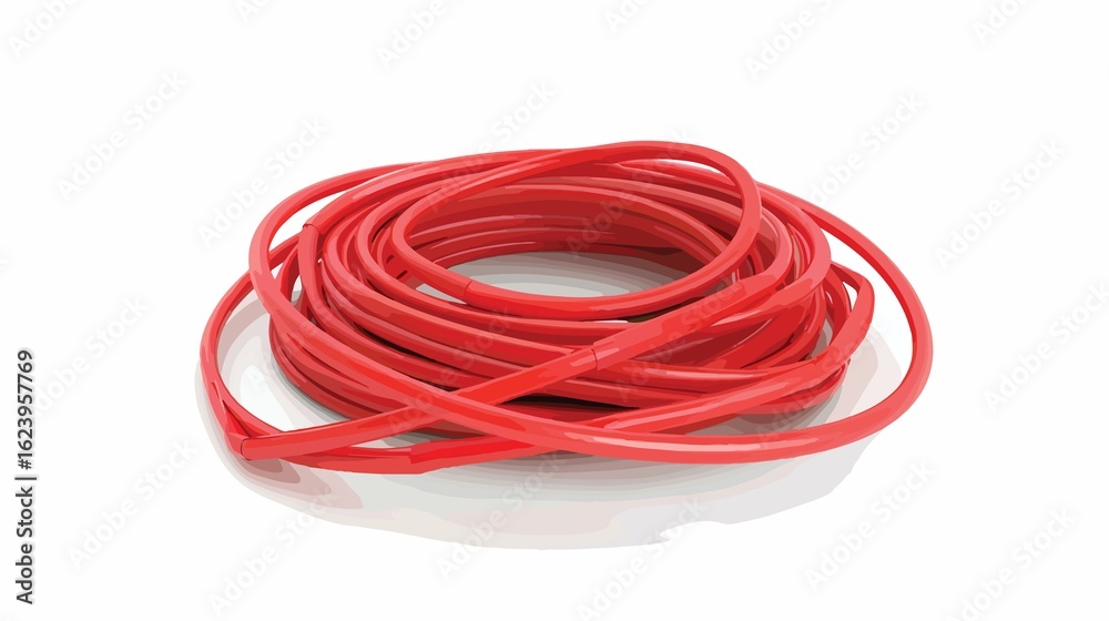 Fototapeta premium A coiled red cable on a plain white background view