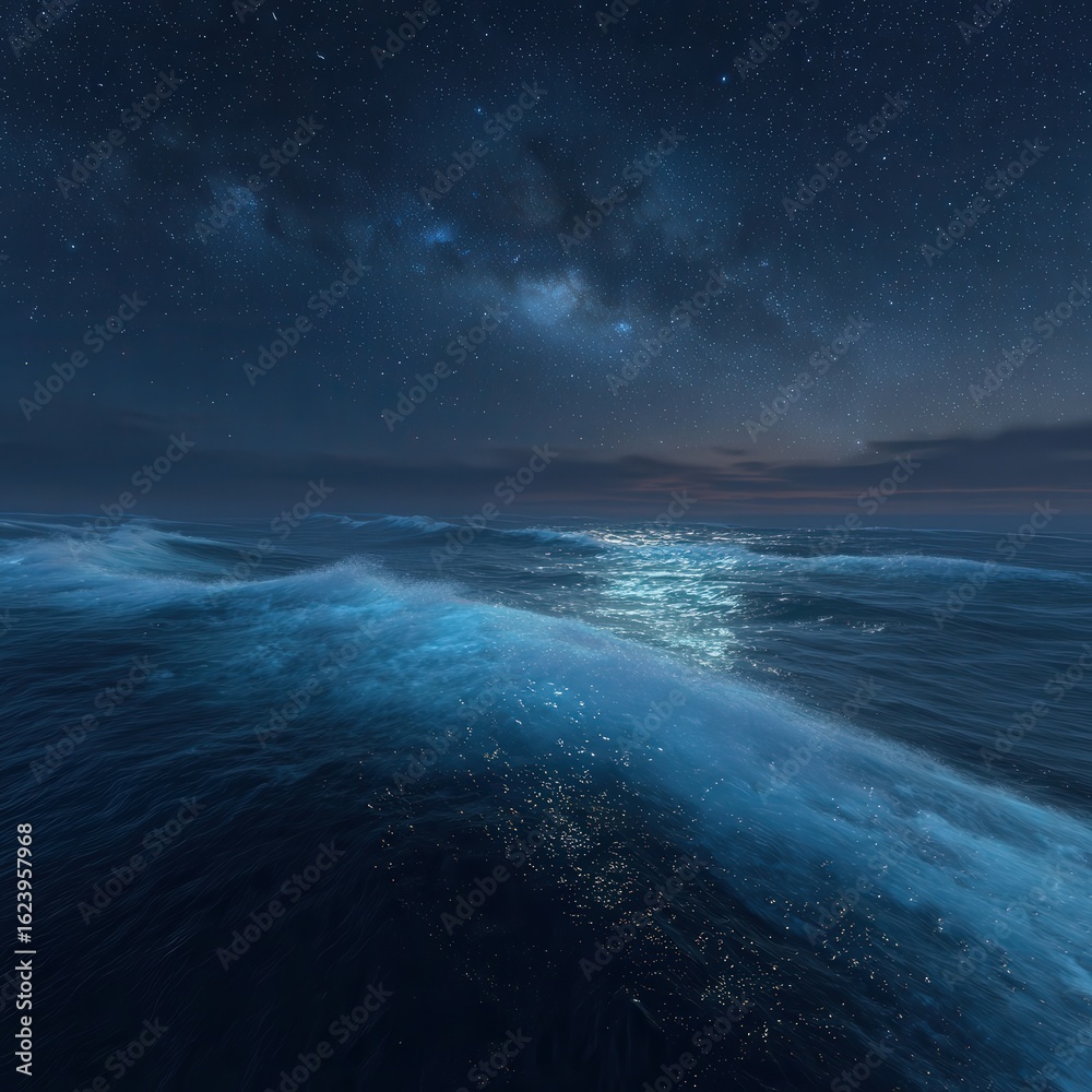 Fototapeta premium Night Ocean View Under Milky Way Stars