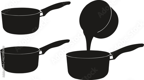 Vector art of saucepans with chocolate being poured from one to another isolated on white background