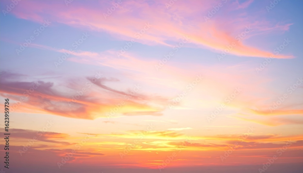 Obraz premium Pastel Sunset Landscape Photograph Showcasing Pink And Orange Hues In The Sky With Gradual Color Transitions