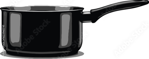 Vector art of a black pot with steam rising, isolated on white background, representing cooking and meal preparation