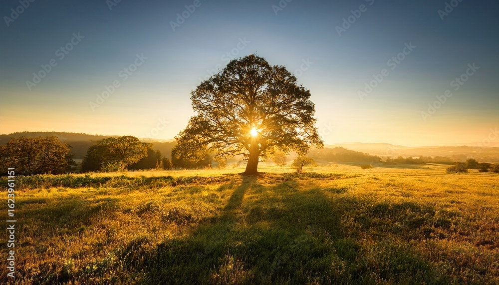 Fototapeta premium the radiant embrace of nature a majestic tree bathed in golden sunlight s glory