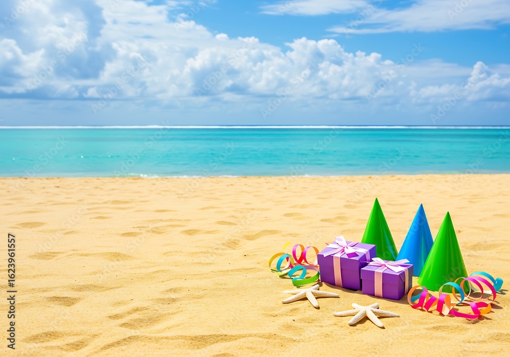 Beach Party Celebration with Colorful Party Supplies. Generative Ai Beach Party Celebration with Colorful Party Supplies. Generative Ai