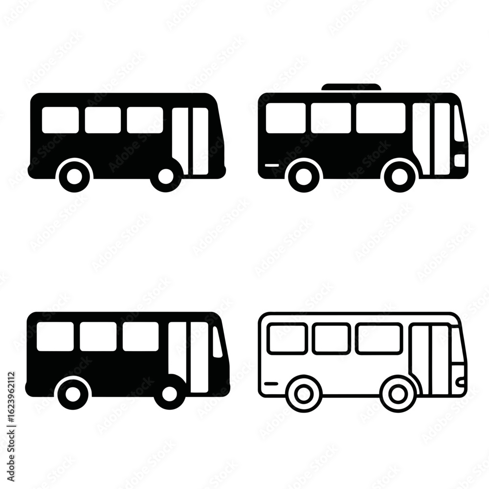 Kumpulan Ikon Bus Transportasi Umum: Siluet dan Garis Kumpulan Ikon Bus Transportasi Umum: Siluet dan Garis