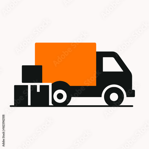 Icon Pengiriman Truk Oranye dan Hitam dengan Kotak