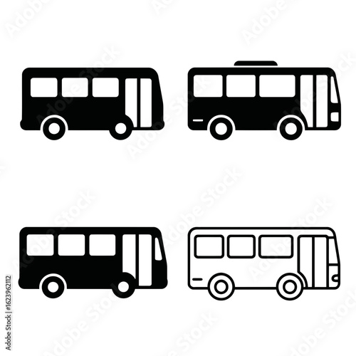 Kumpulan Ikon Bus Transportasi Umum: Siluet dan Garis