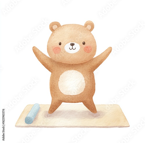 Cute Bear Doing Yoga on Mat