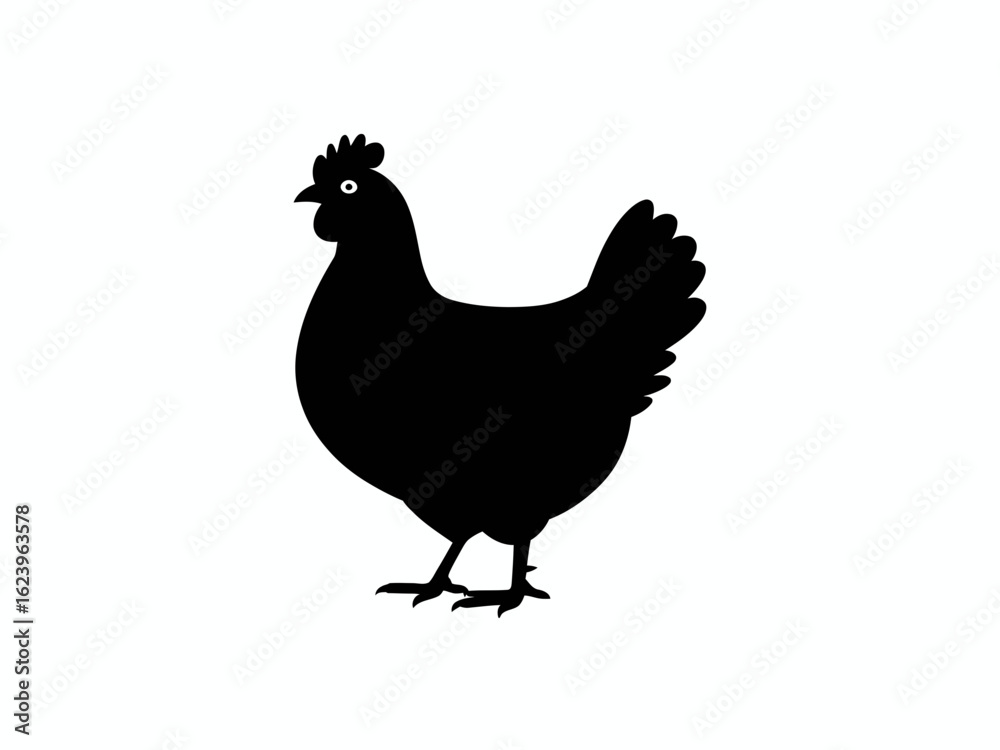 Fototapeta premium Black silhouette of a chicken standing on a white background silhouette isolated on white background