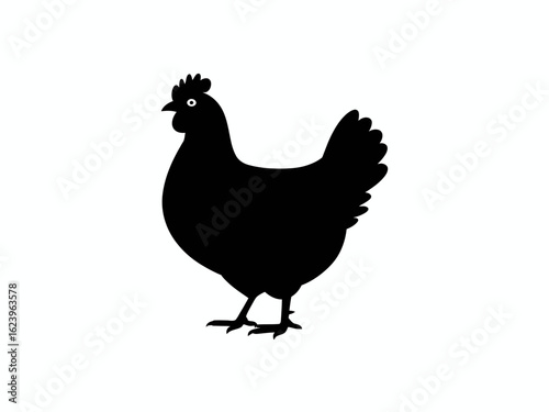 Black silhouette of a chicken standing on a white background silhouette isolated on white background