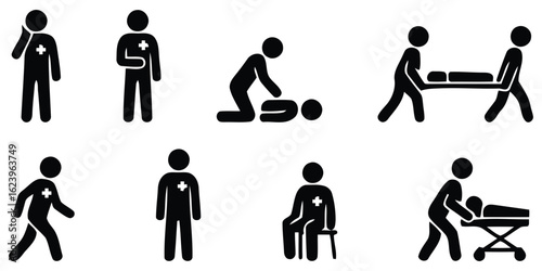 Medical assistance and emergency care icon set silhouette isolated on white background
