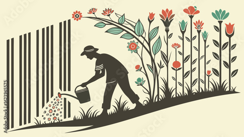 Creating a Flower Landscape Shaped Like a Barcode in Nature's Embrace