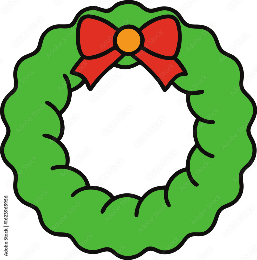 Obraz premium Christmas wreath with red bow and orange center isolated on transparent background