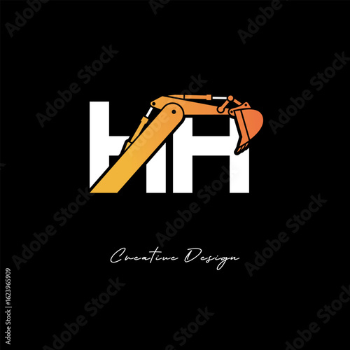HH Excavator Arm Construction Logo - Bold Industrial Letter mark Design for Heavy Equipment, Contractor Branding & Modern Engineering Identity
