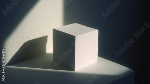 A solitary white cube positioned atop a smooth, sleek table, exuding a sense of minimalism and sophistication - Simplicity