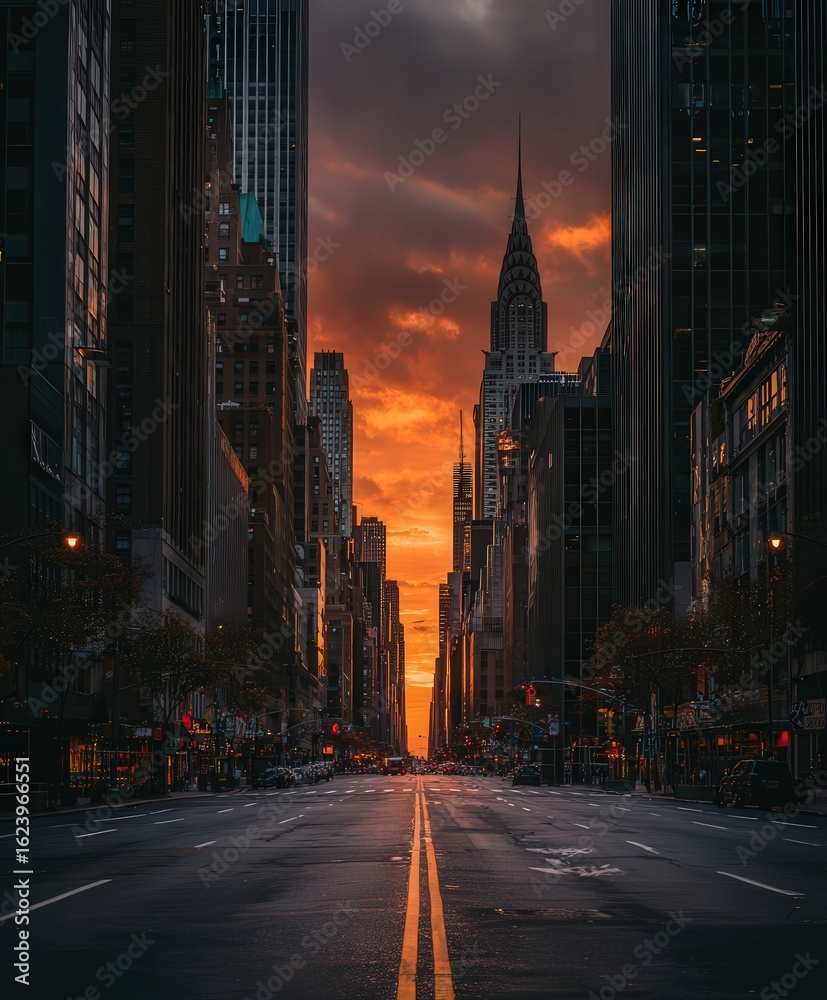 Naklejka premium Pixelated City Street at Sunset