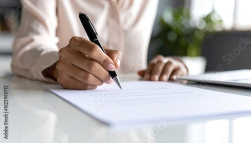 Close-up of hands signing a document